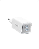 Cargador Anker USB-C 47 W, Cargador 523 (Nano 3), Cargador rápido GAN Compacto de 2 Puertos para iPhone 14/14 Plus/14 Pro/14 Pro Max/13, Galaxy, Pixel 4/3, iPad/iPad Mini (Cable no Incluido) - Blanco
