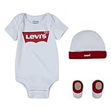 Levi's Classic batwing infant hat bodysuit bootie set 3pc Unisex bebé Blanco 0-6 meses