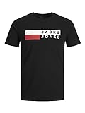 Jack & Jones Men Logo T-Shirt Plus Size | Round Neck Shortsleeve Shirt | Oversize JJECORP, Color:Negro-2, Size:4XL