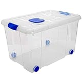 Caja de plastico transparente de almacenamiento con tapa nº 4 con 55 litros de capacidad 59 x 40.5 x 35.7 cm, color aleatorio