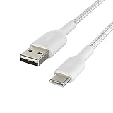 Belkin BoostCharge cable USB C trenzado ( USB-C a USB-C, para iPhone 15, Samsung Galaxy S23, S22, Google Pixel, iPad, MacBook, Nintendo Switch y otros), 2 m, blanco