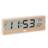 ADE Reloj Digital radiocontrolado con indicador de Temperatura | dígitos Muy Grandes | Pantalla de fácil Lectura | Marco de bambú auténtico