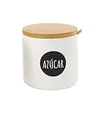 Kcasa - Azucarero cocina blanco minimalista ceramica con tapa madera español - Azucarero