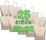 Bolsas de algodón 28 x 32 cm, 25 unidades - Yute Medio - Natural farmacia hilo, regalo por Öko-Tex funda plástico sin texto impreso, corto Asa para pintar y Imprimir