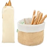 panera tela y bolsa para pan, yute natural y algodon, cesta de mesa para guardar pan