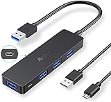 Aceele Hub USB 3.0 5 Puertos, Hub de Datos USB de 4 Puertos & Micro USB Carga Hub Ultra Delgado Compatible para MacBook Pro, Mini Mac, Surface Pro 2017, XPS, Xbox 1, PS5, PC portátil, HDD móvil etc
