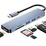 Hub USB Tipo C, Adaptador Multi-Puerto per MacBook Pro - Hub 6 en 1 a Compatible con Portátiles y Otros Dispositivos (4K HDMI USB3.0 USB2.0 Lector de Tarjetas SD/TF 87W PD)