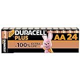 Duracell Plus pilas AA (pack de 24) - Alcalinas 1,5 V - Hasta 100 % de extra duración - Fiabilidad para dispositivos cotidianos - Embalaje sin plástico - 10 Años de almacenamiento - LR6 MN1500