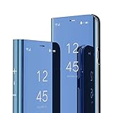 EMAXELERS Funda Samsung Galaxy S6 Edge Plus Espejo Caja de Maquillaje con Marco de Cuero de la PU Flip Protectora de Cuerpo Completo para Samsung Galaxy S6 Edge Plus Mirror PU : Blue