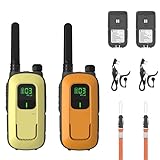 Radioddity Walkie talkies PR-T3 sin Licencia, Recargables, para niños de Entre 3 y 12 años y familias, Tienen 16 Canales, VOX, Linterna, Pantalla LCD iluminada, Carga por USB (Naranja/Amarilla)