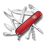 Victorinox Huntsman, Navaja suiza multiusos con 15 funciones, incluyendo tijeras, sierra para madera y sacacorchos, color rojo