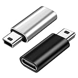 SELIACR Adaptador USB C a Mini USB Paquete de 2, Tipo C Hembra a Mini USB Macho, Adaptador USB Mini a USB C para Cámaras Digitales, Ordenadores y GPS (Negro + Plata)