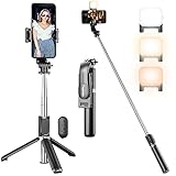 Palo Selfie con Luz de Relleno, Tupwoon Palo Selfie Trípode para Movil Extensible de 104cm y Trípode Teléfono Flexible con Mando, Compatible con iPhone/Samsung/Huawei, etc.
