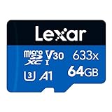 Lexar 633x Tarjeta Micro SD 64GB, Tarjeta Memoria microSDXC UHS-I sin Adaptador SD hasta 100 MB/s de Lectura A1, C10, U3, V30, Tarjeta TF para Smartphone, Tablet y Camara IP (LMS0633064G-BNNAA), Azul