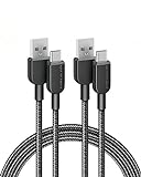 Anker 310 cable USB A a USB C, [juego de 2, 180 cm] cable de nylon, de carga rápida para Samsung Galaxy Note 10 Note 9/S10+ S10, LG V30 (USB 2.0, negro)