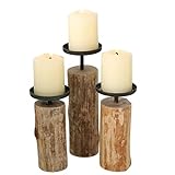 Boltze Tempe 4221400 Tempe - Juego de 3 candelabros de Madera y Metal, diseño Elegante, decoración de Mesa de Comedor/cómoda