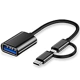 iJiZuo 2 en 1 Adaptador USB C/Micro a USB, Cable OTG USB Tipo C y Micro USB, Compatible con Teléfono Andriod, Mac, Samsung Galaxy, Huawei - Negro