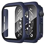 Anlinser 2 Pack Funda Compatible con Apple Watch SE/Series 6/Series 5/Series 4 40mm con Protector de Pantalla de Vidrio Templado, Carcasa Protector Duro para iWatch (Azul Medianoche + Transparente)