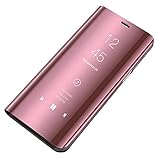 Bakicey Galaxy S7 Edge, funda Galaxy S7 de piel con espejo, funda tipo libro para Samsung S7 Edge, función atril Oro Rosa Talla única
