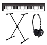 Yamaha P-45B - Piano digital / Set de piano de escenarios con soporte para teclado y auriculares (88 teclas, 64 voces, 10 voces preestablecidas, 4 efectos de reverberación, 2 amplificadores de 6 W, auto apagado, con soporte incluido, color negro