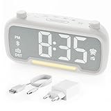 Mesqool Radio Reloj Despertador con Bluetooth, Tipo C & Puerto USB, 5 Niveles de Brillo Ajustable, 12/24H, Volumen Ajustable, con Función Snooze, para Adultos, Niños, Dormilones Pesados(Blanco)