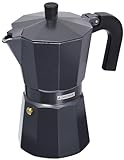 Monix Vitro Noir – Cafetera Italiana de aluminio, capacidad 6 tazas, apta para todo tipo de cocinas salvo inducción, Color Negro, 18 x 15 x 12.5 cm