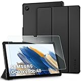 CACOE Funda Compatible con Samsung Galaxy Tab A8 10.5 Pulgadas 2021/2022 Tableta SM-X200/SM-X205 con Cristal Blindado, Ultra Slim PU Protectora Carcasa con Función de Soporte, Negro