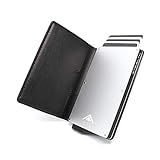 Stealth Wallet - Cartera Delgada, Ligera y Minimalista - Tarjeteros con Bloqueo RFID/NFC y Caja de Regalo (Aluminio Plata con Cuero Negro)