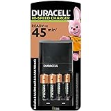 Duracell - Cargador de pilas recargables AA y AAA de carga super rápida en 45 minutos, incluye 2 pilas AA + 2 pilas AAA. Modelo CEF 27 de baterías recargables