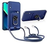 Aithne Funda con Cuerda Compatible con Samsung Galaxy A30S/A50/A50S,360 Anillo función de Soporte y Ranuras para Tarjetas, Protección cámara Carcasa-Azul