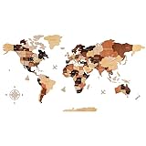 Creawoo Mapa del Mundo de Madera 3D Decoración de Pared, multicapa mapamundi de madera arte decoración de pared para sala de estar oficina dormitorio, mapa de viaje multicolor, idea de regalo-150x85cm