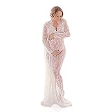 REFURBISHHOUSE Accesorios de fotografia de maternidad Vestido de maternidad Maxi Vestidos de encaje con cuello en V Vestido de embarazo Ropa embarazada lujosa de Fotografia (Blanco, XXL)