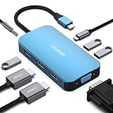 BENFEI Hub USB C MST 8 en 1 con USB-C a 2 HDMI/1 VGA, a 3 USB 3.0/100 W de Suministro de energía/Audio Auxiliar de 3.5 mm, Compatible con iPhone 15 Pro/MAX, MacBook Pro 2023/2022/2021/2020, Surface