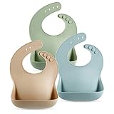 PandaEar (paquete de 3) lindos baberos de silicona para bebés y niños pequeños (10-72 meses) impermeables, suaves, unisex, no desordenados (marrón/azul/verde)