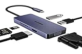 OBERSTER Hub USB C, 6 en 1 USB C Adaptador HDMI VGA Dual Monitor USB C con 4k HDMI, VGA, USB A, USB 2.0, Lector de Tarjetas SD/TF Multipuerto USB C Dock para MacBook Pro/Air, DELL/HP/Lenovo (HB101)