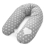 Amilian - Almohada de lactancia, almohada de embarazo, almohada para dormir de lado muy suave (motivo de estrellas y bordado de elefante) y funda incluida 170 cm, XXL X10