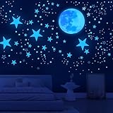 Luminoso Pegatinas 629 Piezas Pared Luna Estrellas Puntos Pegatinas para Niños Pegatinas Fluorescentes para la Decoración del Techo de la Habitación de Los Niños, Azul
