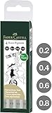 Faber-Castell 167004 - Estuche con 4 rotuladores calibrados ECCO Pigment grosores de trazo 0.2, 0.4, 0.6, 0.8, color negro