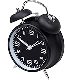 JJJ WTL Despertador 4 'Campana Twin Bell Reloj de Alarma Operado, Reloj Despertador mecánico Ruidoso con Esfera estereoscópica, luz Nocturna, Ninguna Tierras (Negro) (Color : Black)