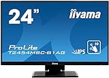 iiyama T2454MSC-B1AG Monitor Táctil IPS LED 60.5 cm, 24 pulgadas, Full-HD Multitáctil Capacitivo de 10 puntos (VGA, HDMI, USB 3.0, IPX1, tratamiento Anti Reflectante, Regulable en altura), Negro Mate