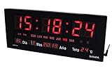 Sanda SD-4130 Reloj Digital de Pared y Mesa Led Color Rojo Calendario Termometro Alarma Despertador Clock Hora Fuente de Alimentacion