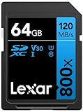 Lexar High-Performance 800x Tarjeta SD 64GB, SDXC UHS-I Tarjeta de Memoria, hasta 120 MB/s de Lectura, Cámaras de apuntar y Disparar, DSLR de Gama Media, Videocámara HD (LSD0800064G-BNNAG)