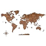 Creawoo Mapa Mundi Pared Grande de Madera, Mapamundi de Madera Nuez Decoración de Pared para Sala de Estar, Oficina, Dormitorio -150x85 CM, Decoración de Pared Mapamundi Arte con Diseño Hueco Grabado