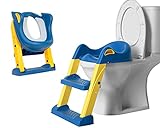 Edibaby, Adaptador wc niños con escalera, Reductor de Aprendizaje para Baño Inodoro, Portátil y Plegable, Ajustable, Total Compatibilidad, Cojín Acolchado, de 1 a 7 años (Azul y Amarillo)