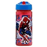 Botella de agua reutilizable cuadrada con pajita incorporada de 510 ml de Spider-man