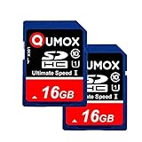 QUMOX 2 x 16GB Tarjeta SDHC de Memoria de Clase 10 UHS-I, Alta Velocidad, Velocidad de Escritura de hasta: 15MB/S, Velocidad de leído de hasta: 40MB/S