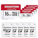 Gigastone 16GB Tarjeta de Memoria Micro SD, Paquete de 5, Camera Plus 85MB / s, Video Full HD, Tarjeta de Memoria U1 C10 Clase 10 Micro SDHC UHS-I, con Adaptador