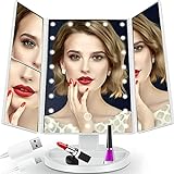 Retoo Espejo de Maquillaje con LED Iluminacíon Natural 2 x 3 aumentos Espejo cosmético con Interruptor táctil Giratorio 180° Plegable para Hombre y Mujer Blanco