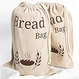 Paquete de 2 bolsas de pan de lino natural | Mezcla orgánica certificada GOTS | 2 bolsas de pan reutilizables | Bolsa de almacenamiento de alimentos | Bolsas de almacenamiento de pan | 38 x 27 cm