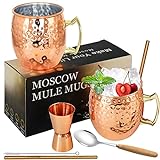 Juego de 2 tazas de cobre Moscow Mule de 18 onzas de acero inoxidable, aptas para alimentos, ideal para cócteles, agua, bebidas frías (1)